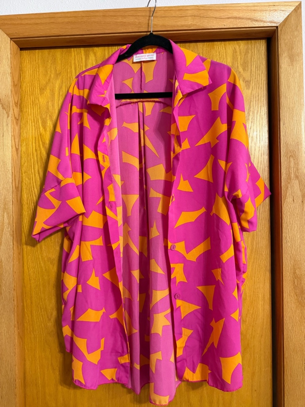 Vibrant Pink & Orange Patterned Short-Sleeve Blouse